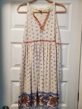 Women’s True Craft Sleeveless Dress Xl Cream Blue Orange NEW.a30